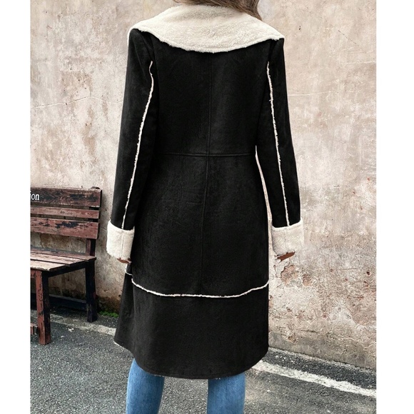 Luxe Vegan Suede Teddy Lined Button Knee Length Jacket Coat - Picture 9 of 11